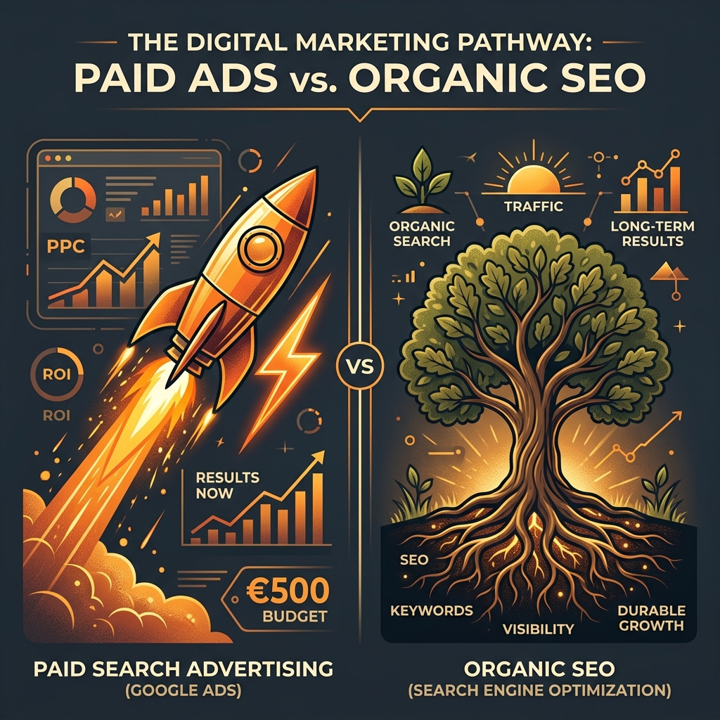 500€ par mois en publicité Google ou 500€ en SEO : qu'est-ce qui marche le mieux ?