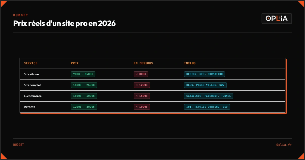 Infographie : Prix réels d'un site professionnel en 2026