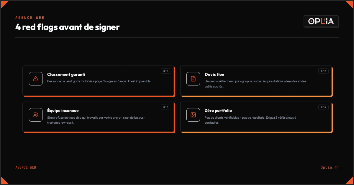 Infographie : 4 red flags à repérer avant de signer avec une agence web