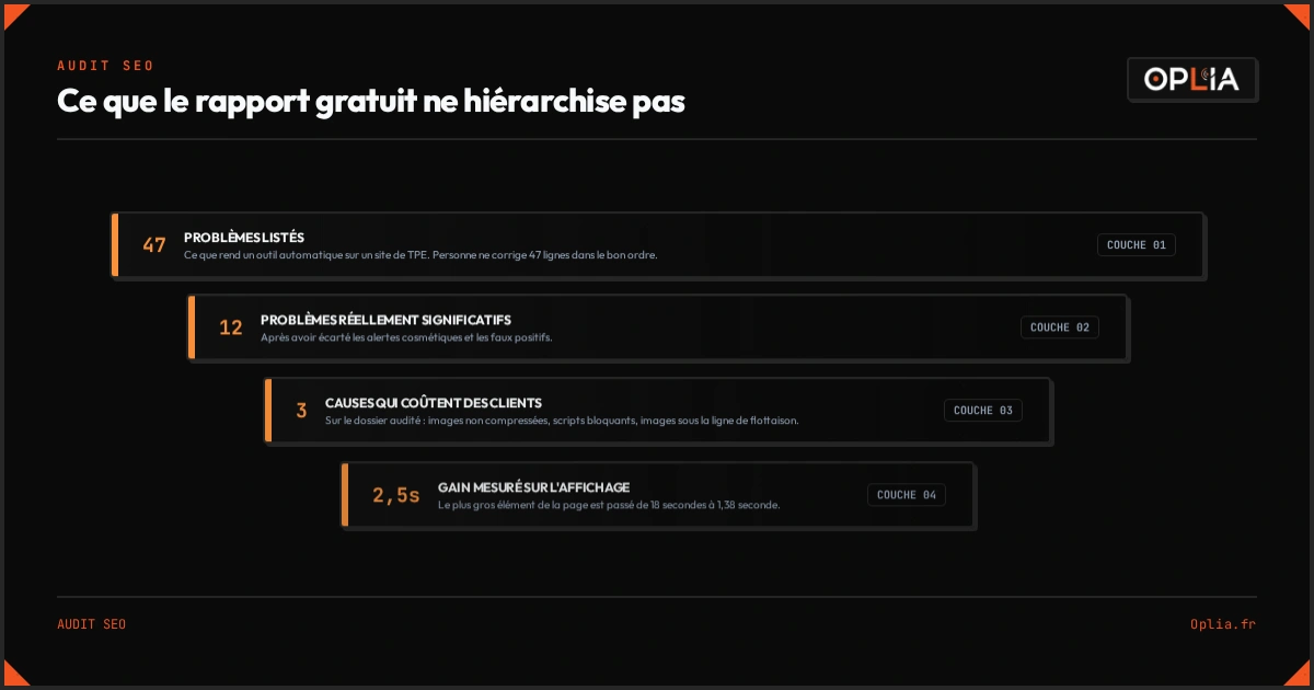 Infographie : le passage des 47 problèmes listés par un outil aux 3 causes qui coûtent réellement des clients