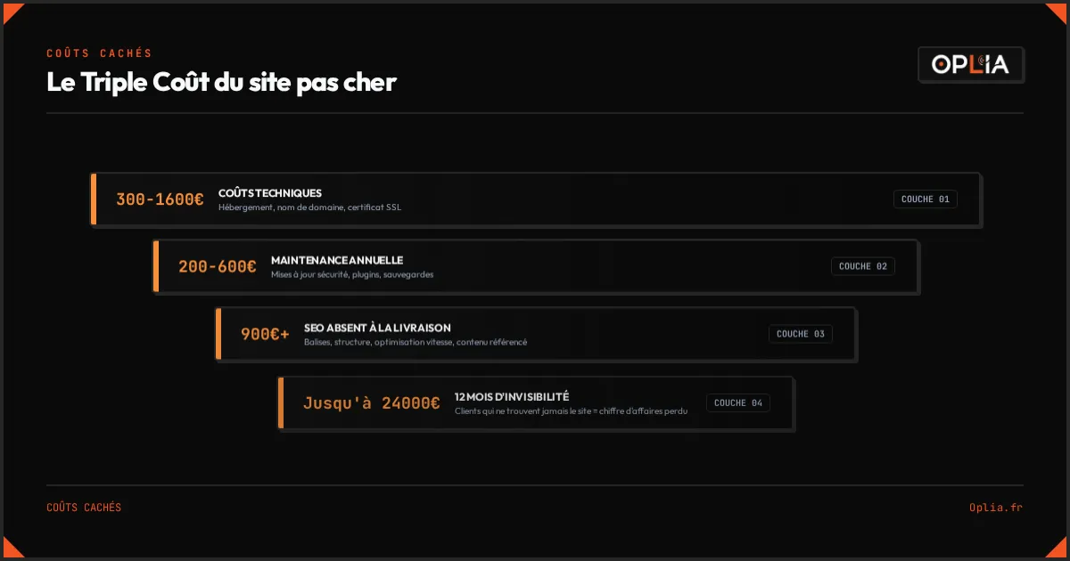 Le triple coût du site pas cher — funnel des coûts cachés