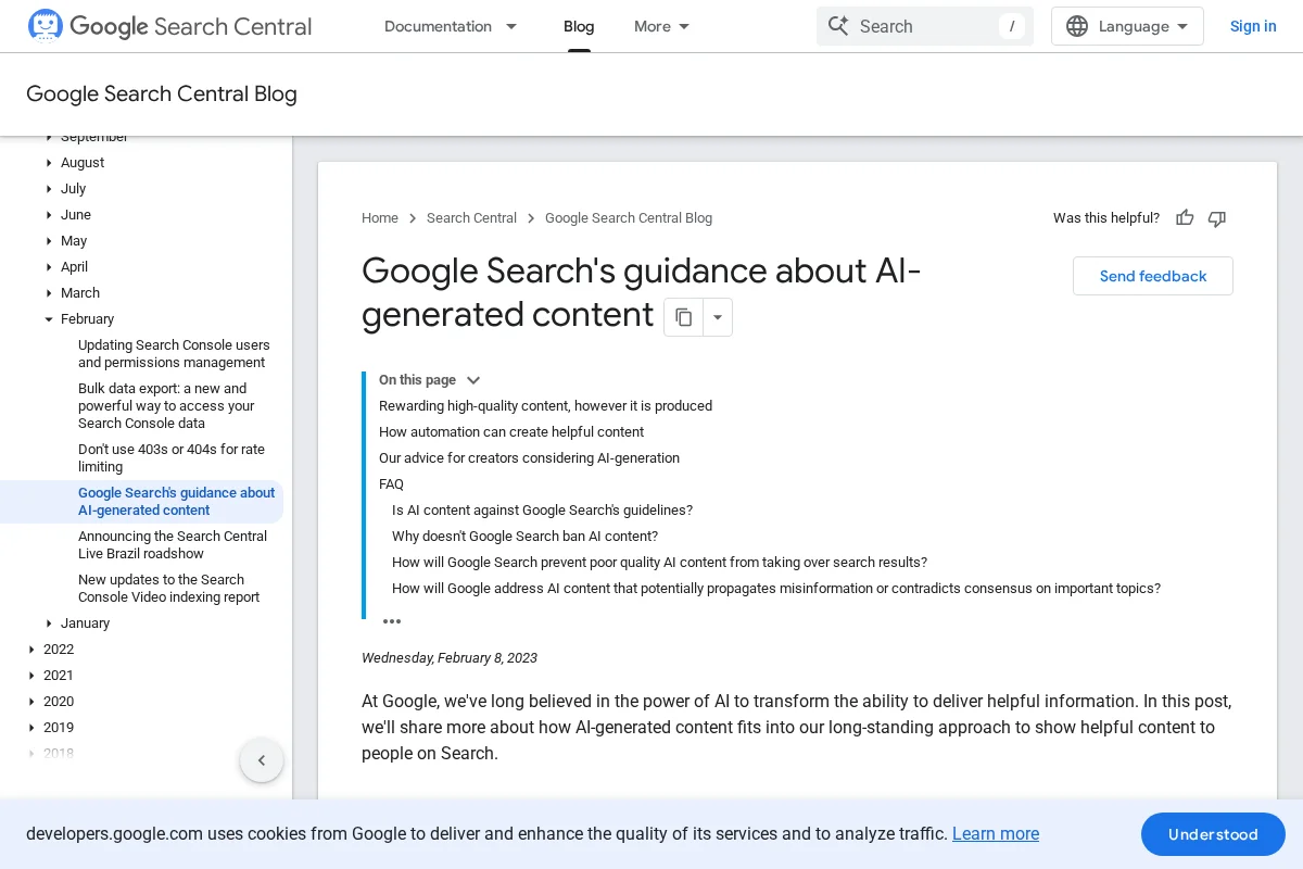 Page officielle Google Search Central — Guidance sur le contenu IA