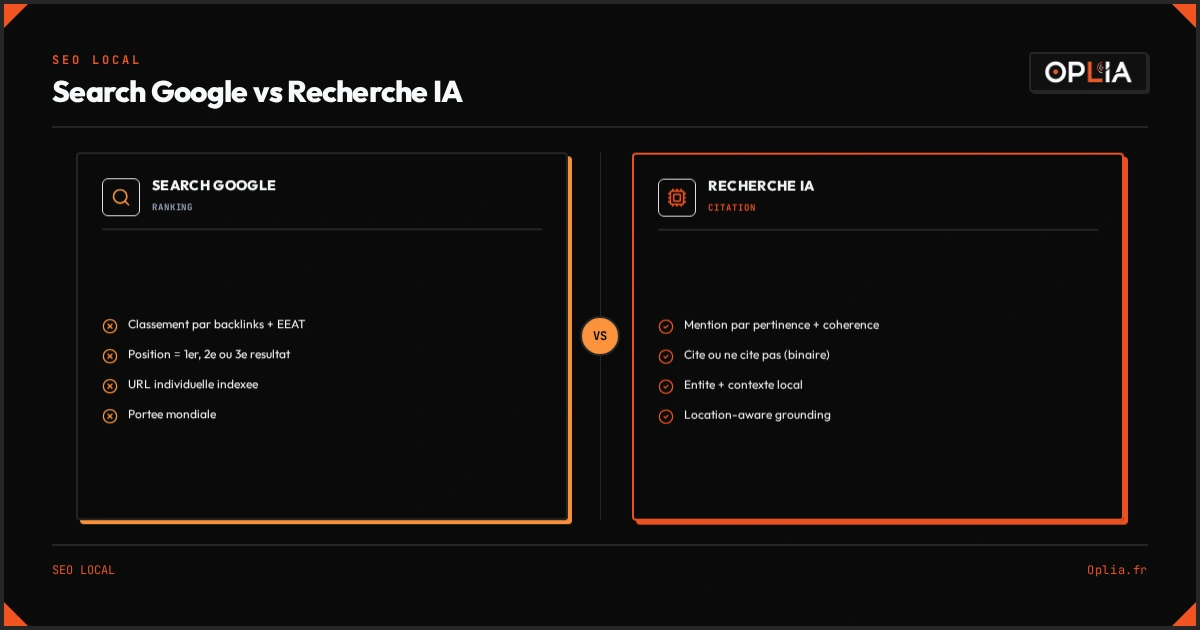 Comparaison : fonctionnement Search Google vs Recherche IA