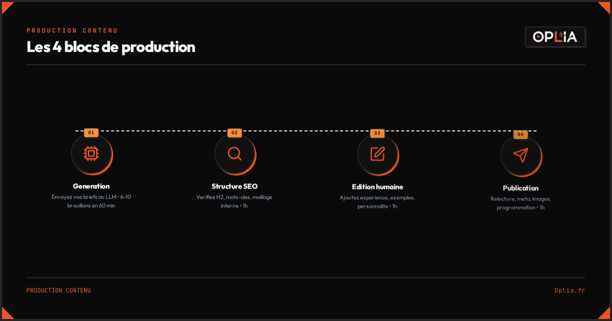 Les 4 blocs de production de contenu : génération, structure, édition, publication
