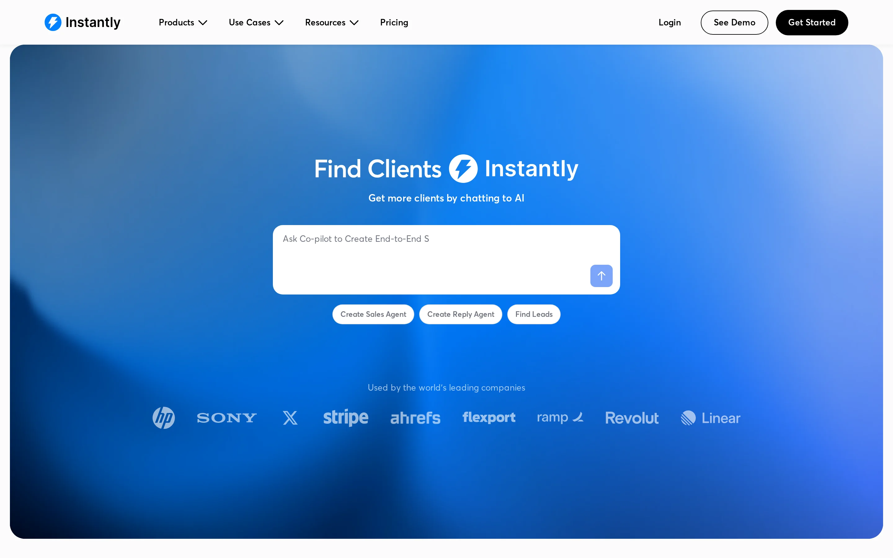 Page d'accueil d'Instantly, un outil d'envoi d'emails froids et de relances automatiques