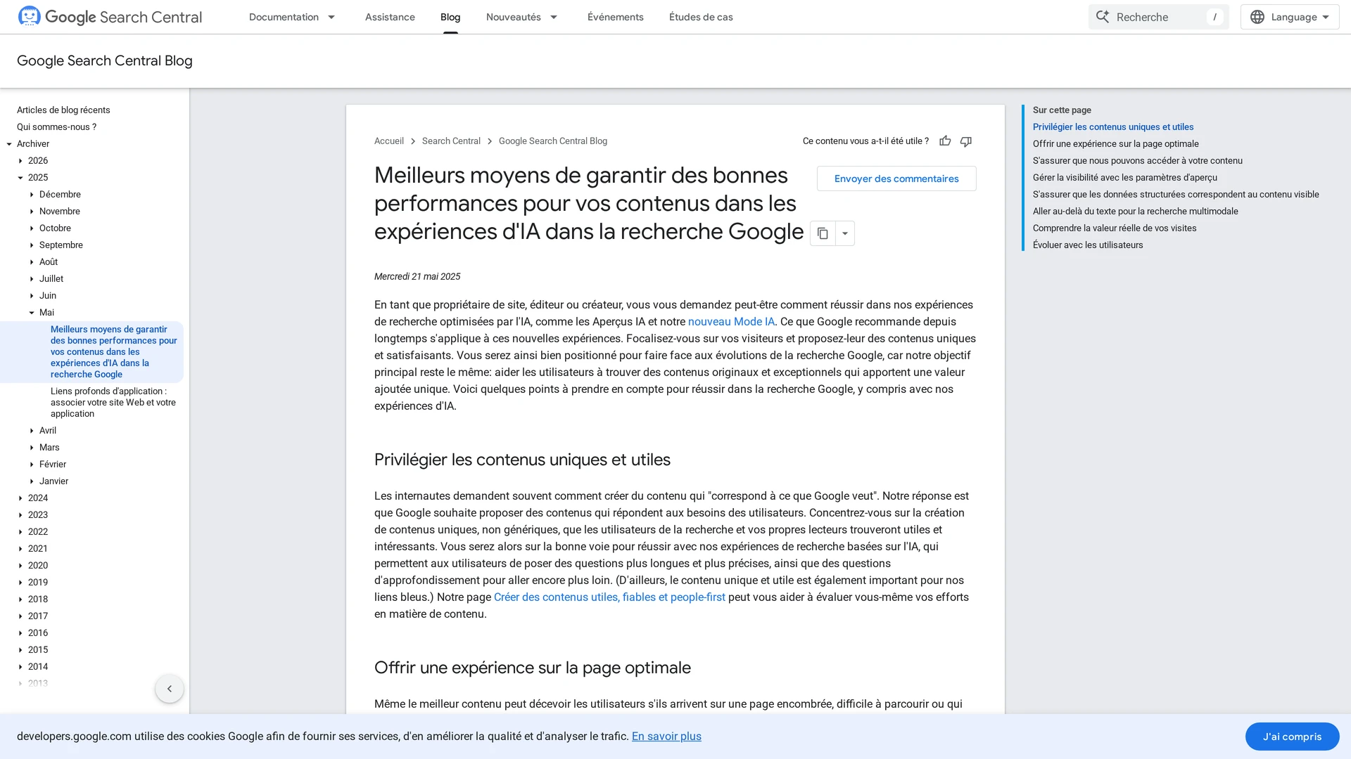 La recommandation officielle de Google Search Central sur les contenus dans les expériences de recherche génératives