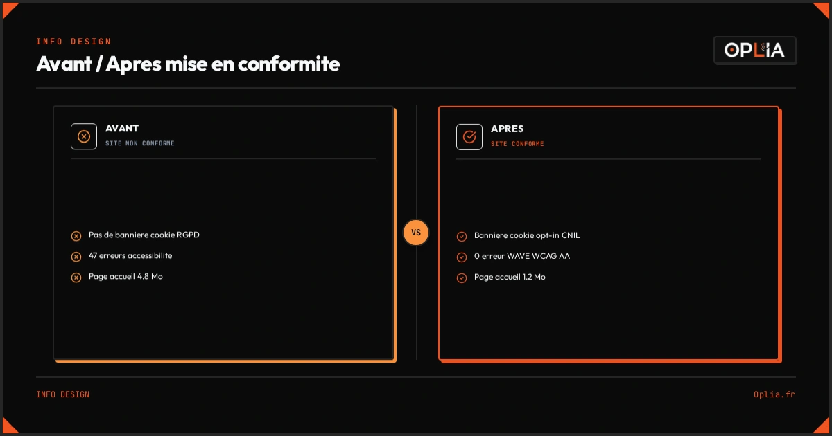 Infographie : Comparatif Avant / Après mise en conformité accessibilité et performance web