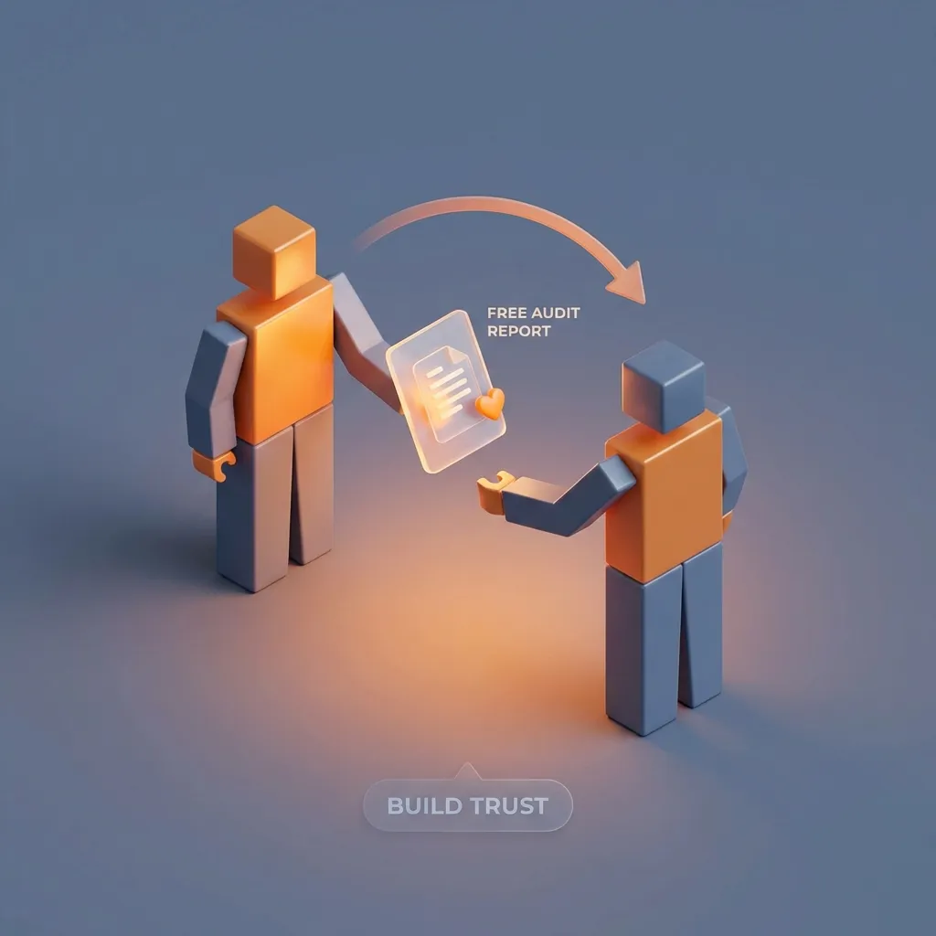 Concept de donner de la valeur avant de recevoir pour trouver ses 5 premiers clients - audit gratuit