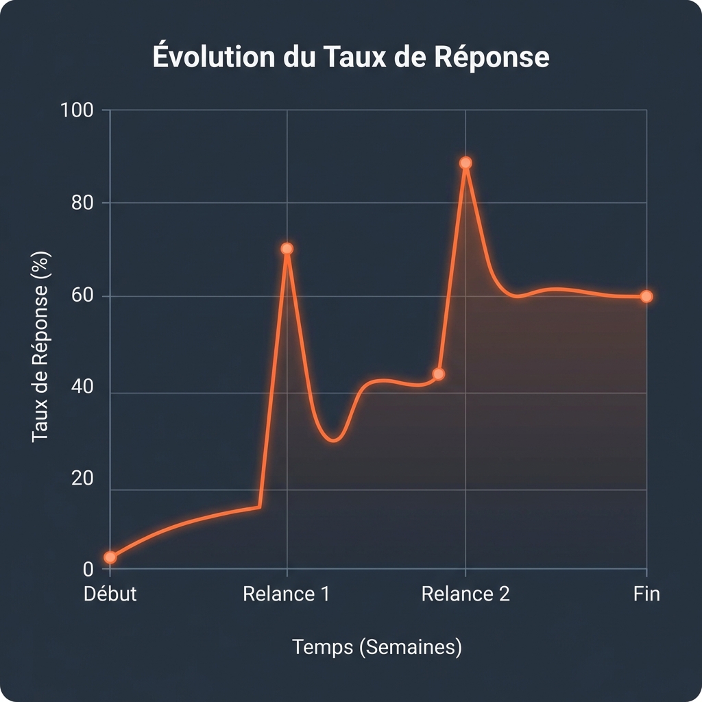 Graphique montrant 60% de réponses après relance