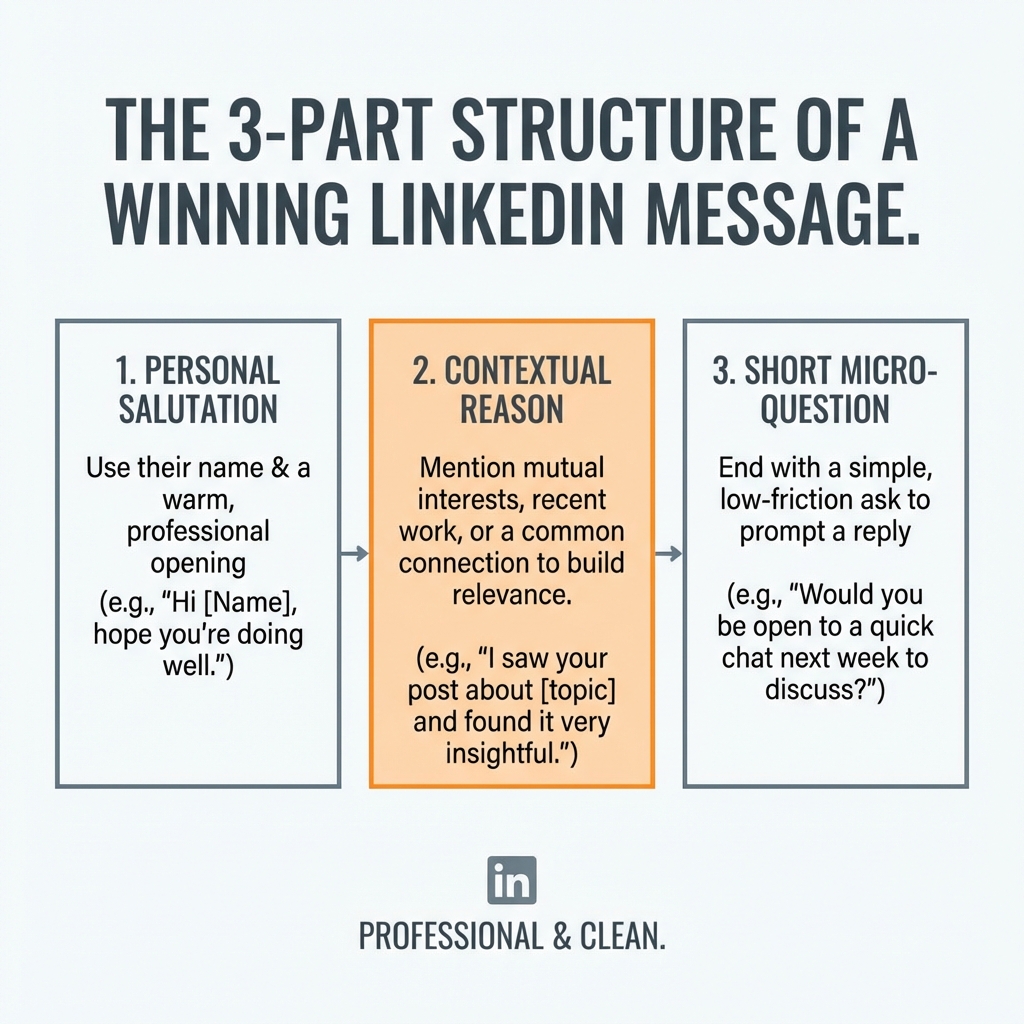 Structure idéale d'un message LinkedIn en 3 parties