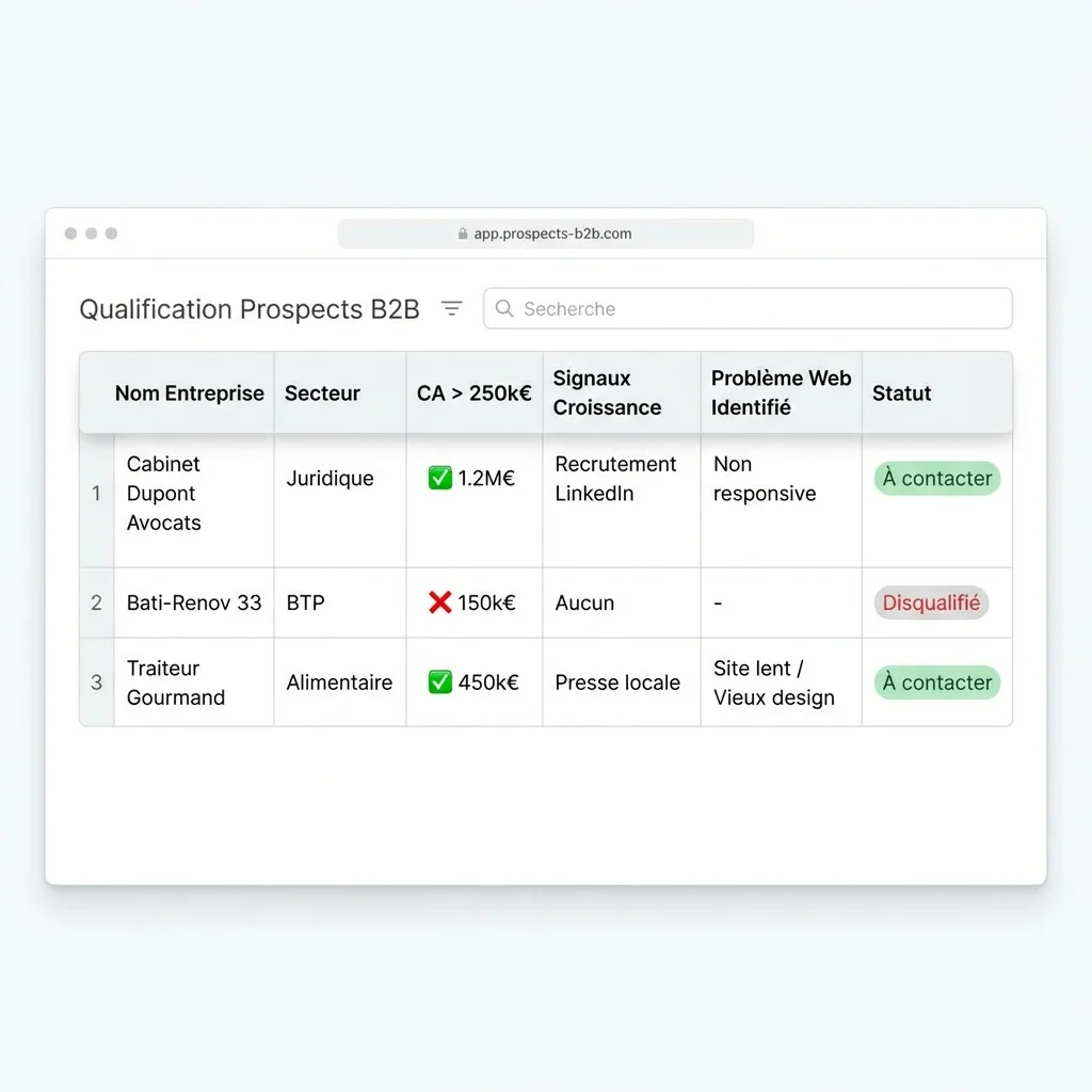 Modèle de tableau pour qualifier et trouver des clients B2B facilement