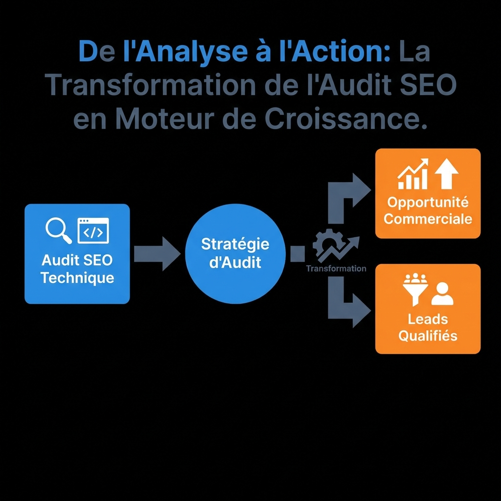 Schéma de stratégie d'audit SEO pour transformer l'analyse technique en leads qualifiés