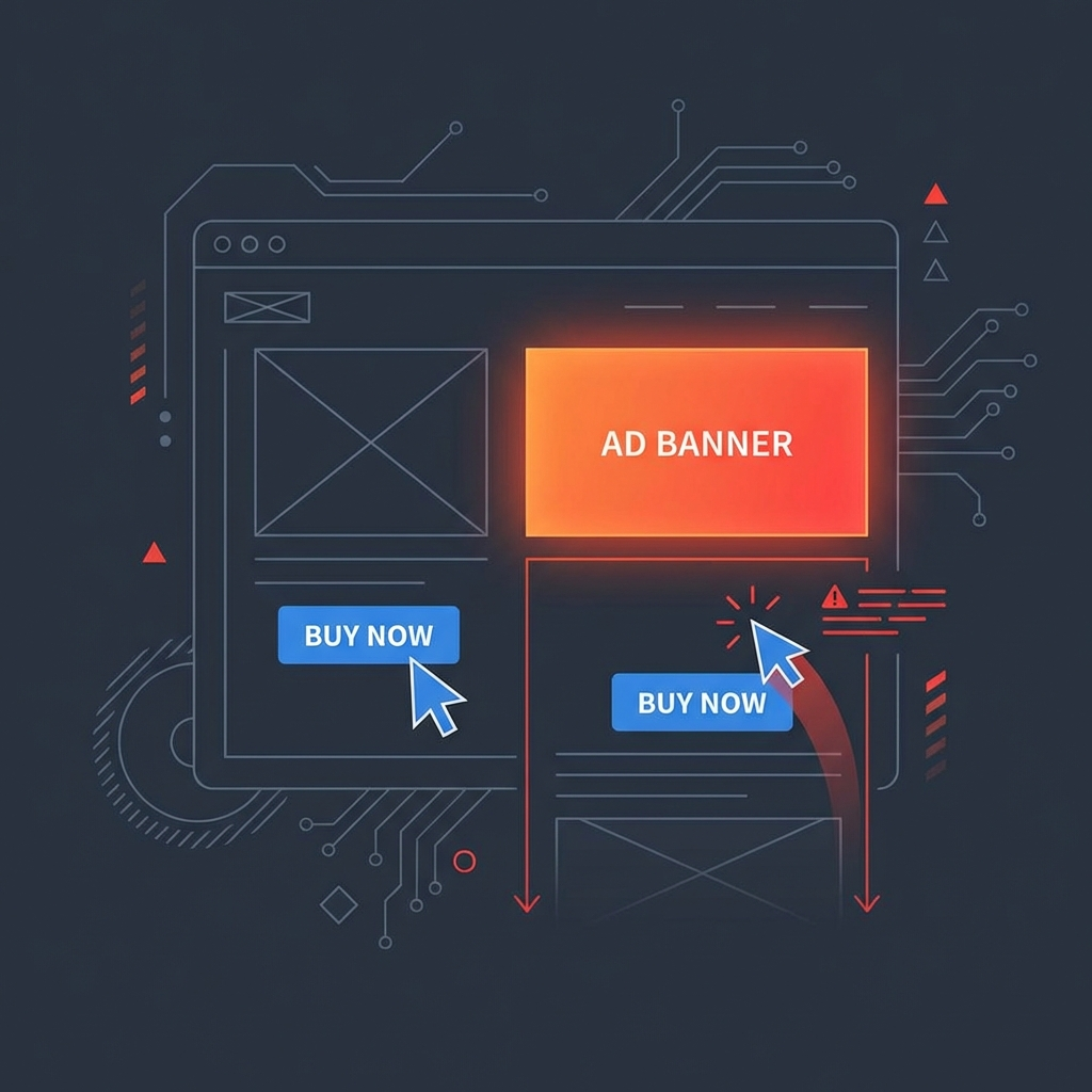 Schéma instabilité visuelle CLS causant des clics erronés sur interface web